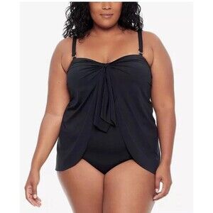 LAUREN Ralph Lauren Women's Plus 18W One Piece Bandeau Swim Dress Tummy Control